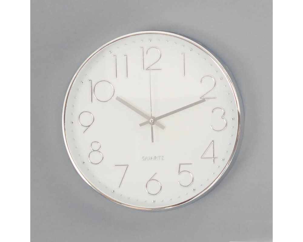 Klasyczny zegar ścienny w nowoczesnym stylu Silver Chrom cyfra M2 - dekoracyjny zegar wiszący - wyposażenie wnętrz 