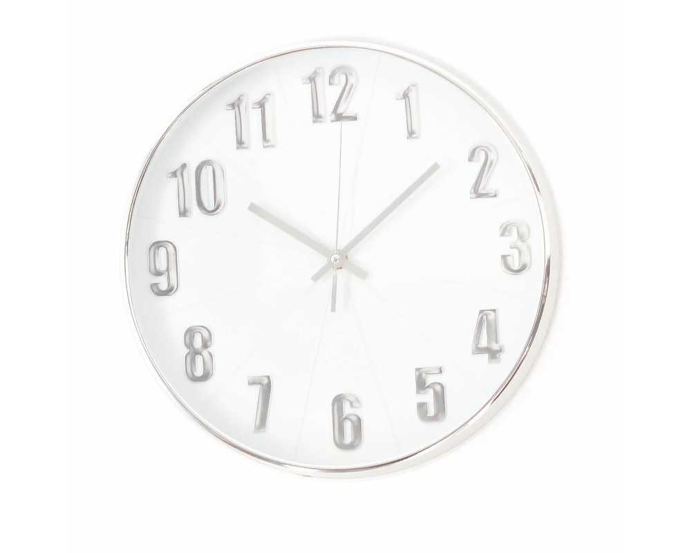 Klasyczny zegar ścienny w nowoczesnym stylu Silver Chrom cyfra M1 - dekoracyjny zegar wiszący - wyposażenie wnętrz 