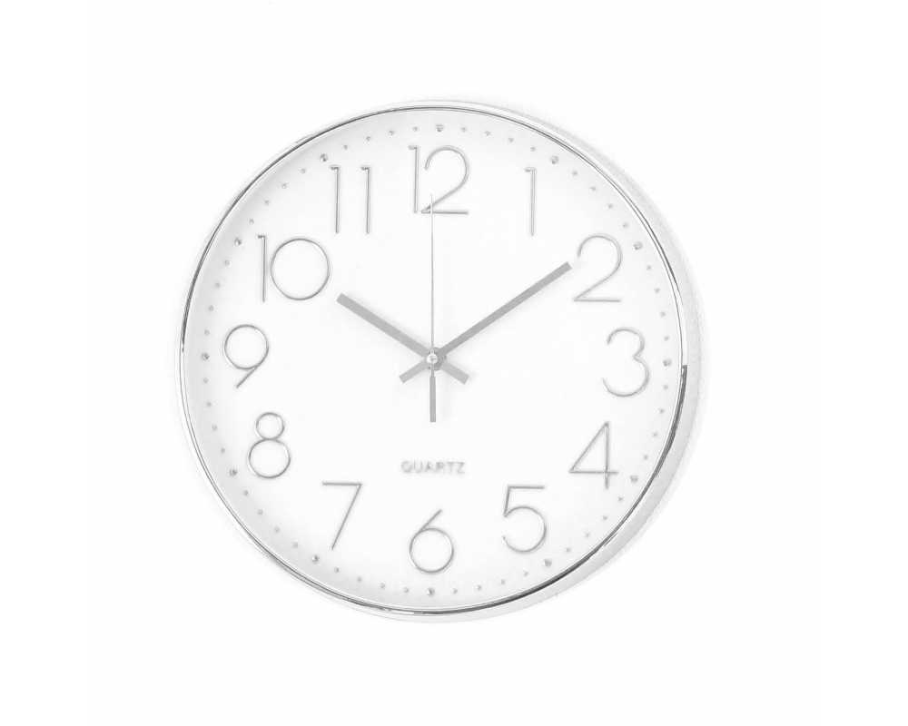 Klasyczny zegar ścienny w nowoczesnym stylu Silver Chrom cyfra M2 - dekoracyjny zegar wiszący - wyposażenie wnętrz 