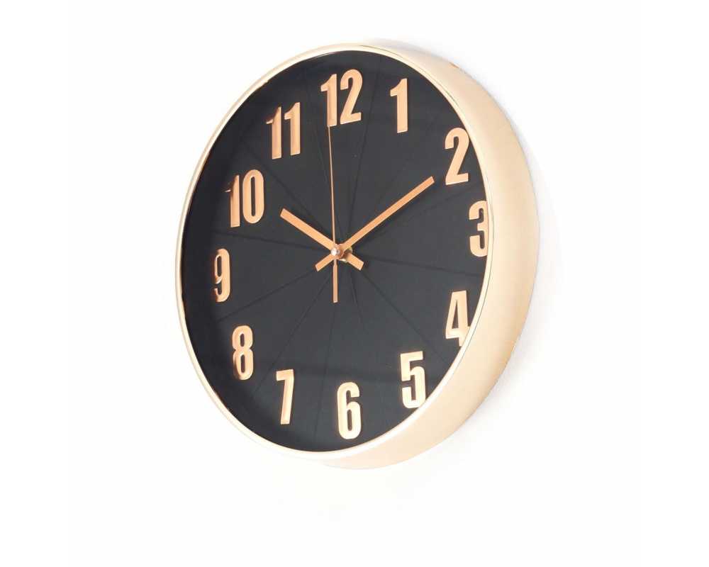 Klasyczny zegar ścienny w nowoczesnym stylu Rose - Gold - Black M1 - dekoracyjny zegar wiszący - wyposażenie wnętrz 