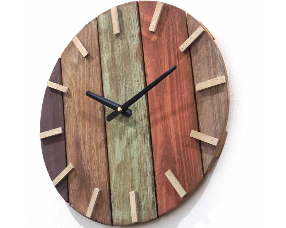 Nowoczesny zegar ścienny drewniany 3D kolor - dekoracyjny zegar wiszący - wyposażenie wnętrz 