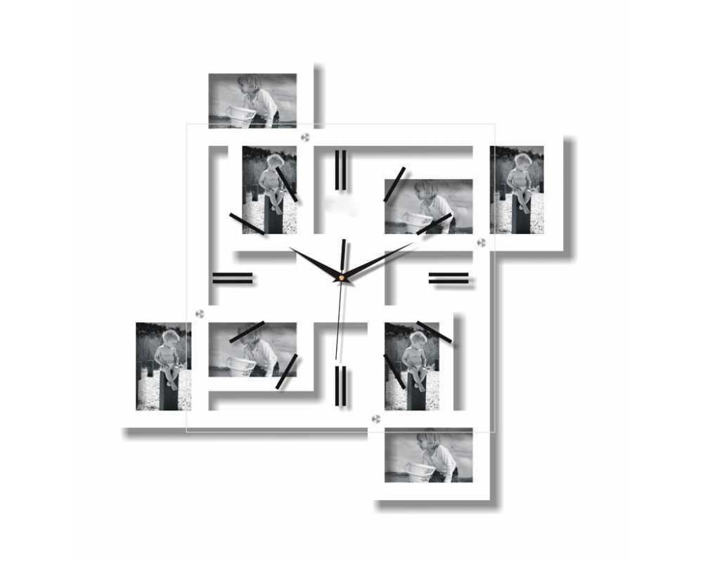 Zegar z ramkami na zdjęcia - Nowoczesny zegar ścienny ramki  na zdjęcia biały 8 zdjęć
