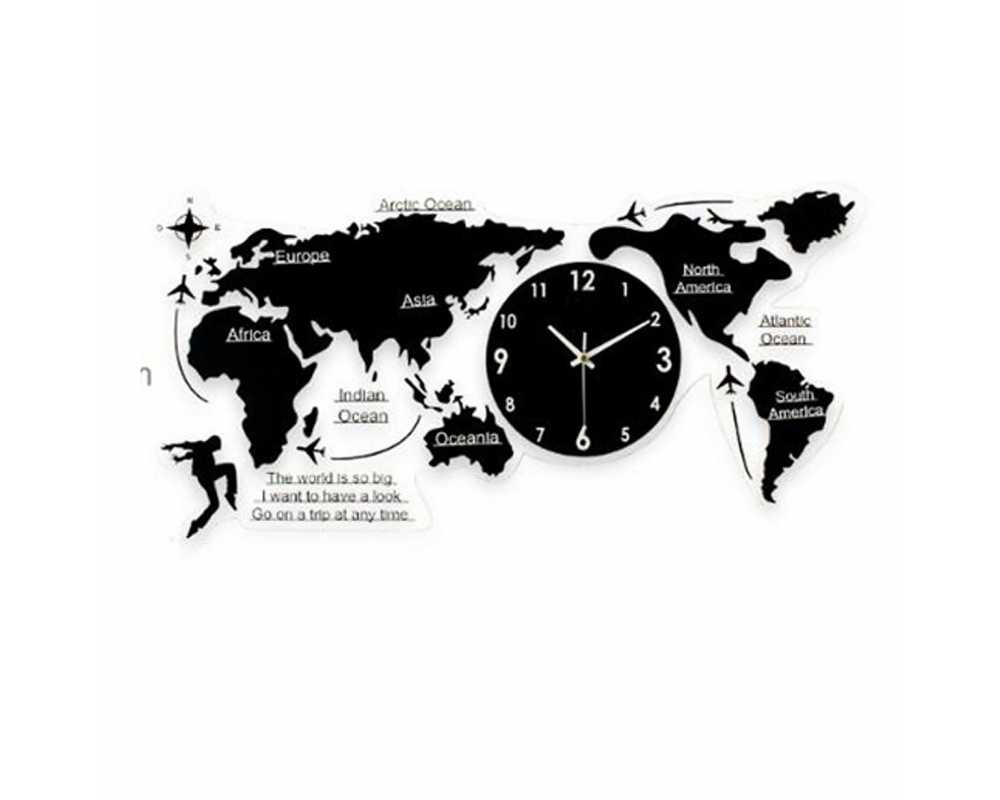 Nowoczesny zegar ścienny mapa świata duży efekt