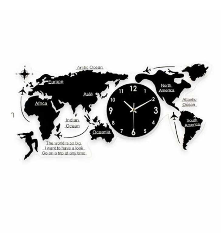 Nowoczesny zegar ścienny mapa świata duży efekt
