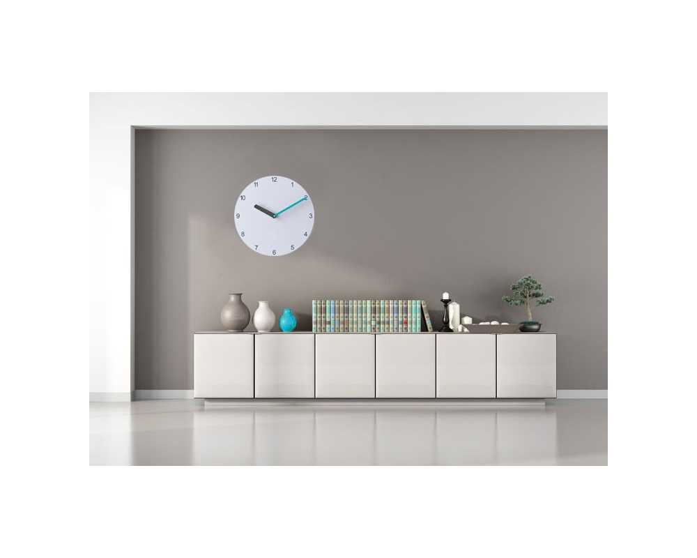 Nowoczesny zegar ścienny Happy Hour White-T
urquoise - dekoracyjny zegar wiszący - wyposażenie wnętrz 