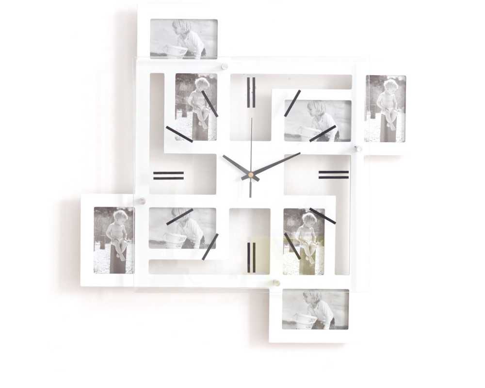 Zegar z ramkami na zdjęcia - Nowoczesny zegar ścienny ramki  na zdjęcia biały 8 zdjęć
