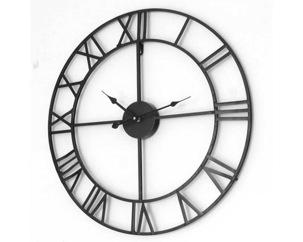 Metalowy zegar ścienny VINTAGE Shabby LOFT 58 cm czarny - dekoracyjny zegar wiszący - wyposażenie wnętrz 