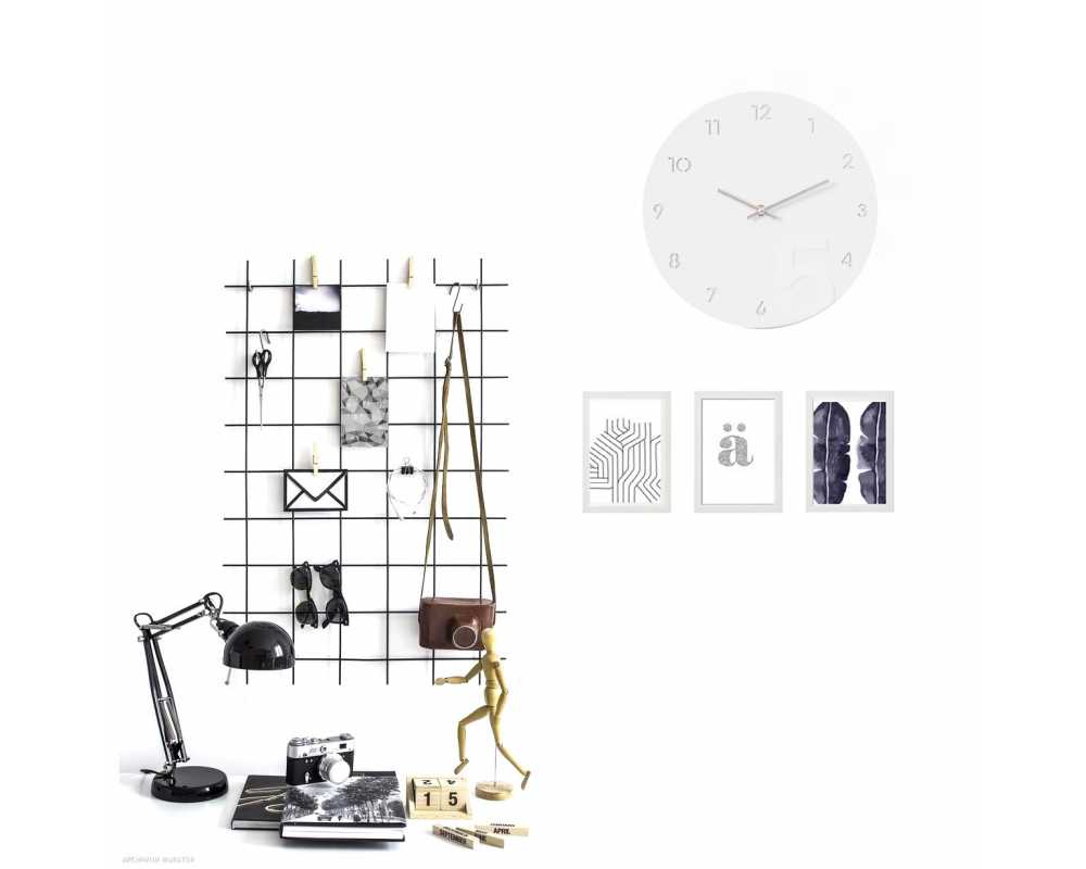 Nowoczesny zegar ścienny minimalistyczny biało-srebrny - dekoracyjny zegar wiszący - wyposażenie wnętrz 