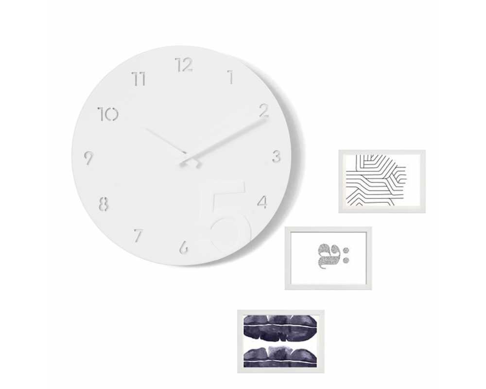 Zegar z ramkami na zdjęcia - Nowoczesny zegar ścienny ramki na zdjęcia biały