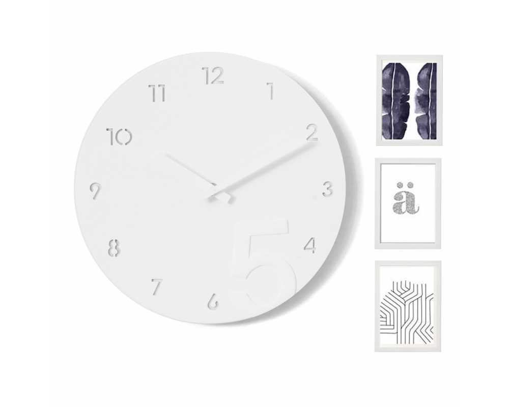 Zegar z ramkami na zdjęcia - Nowoczesny zegar ścienny ramki na zdjęcia biały