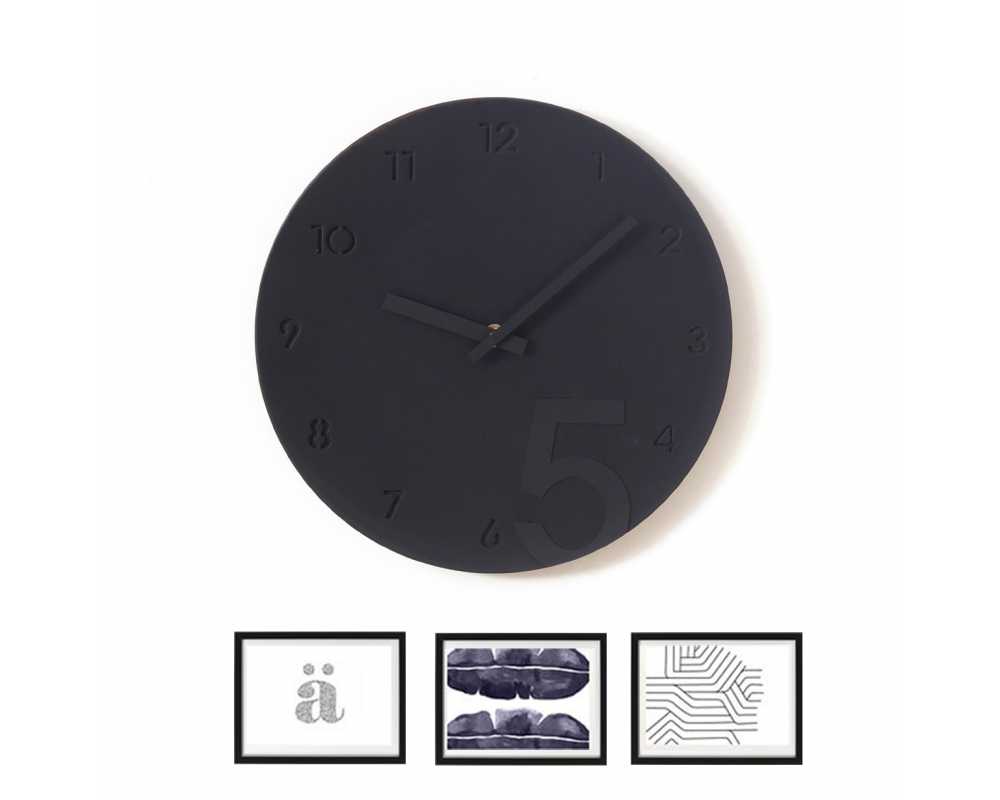 Zegar z ramkami na zdjęcia - Nowoczesny zegar ścienny ramki na zdjęcia czarny 3 zdjęcia