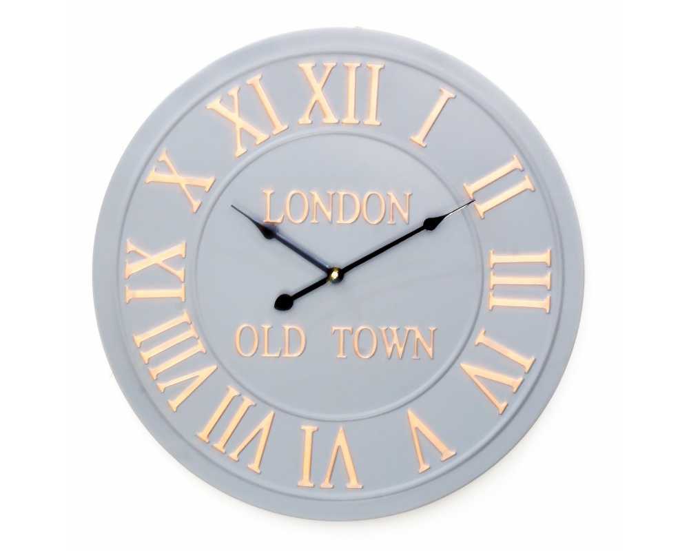 Metalowy zegar ścienny VINTAGE Shabby OLD TOWN 50 cm szary - dekoracyjny zegar wiszący - wyposażenie wnętrz 