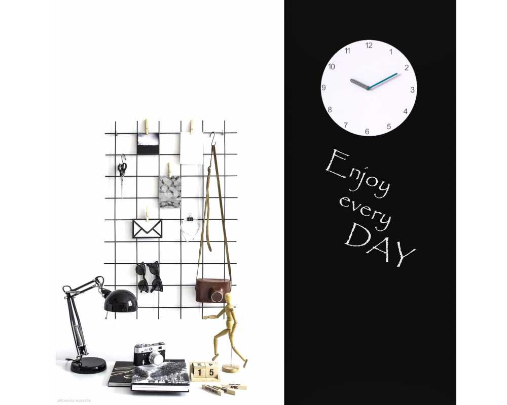 Nowoczesny zegar ścienny Happy Hour White-T
urquoise - dekoracyjny zegar wiszący - wyposażenie wnętrz 