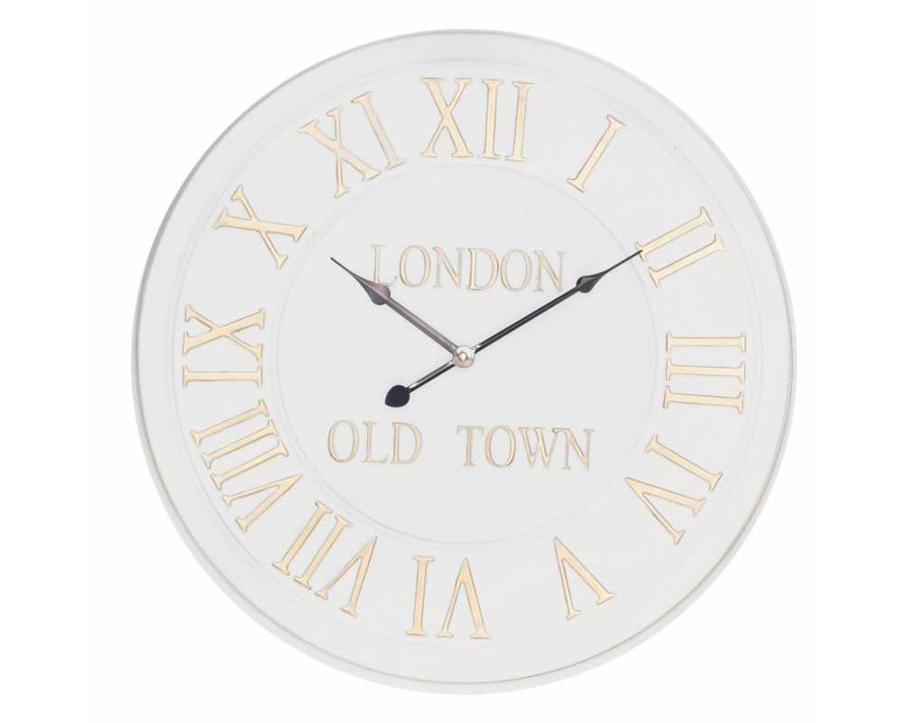 Metalowy zegar ścienny VINTAGE Shabby OLD TOWN 50 cm biały - dekoracyjny zegar wiszący - wyposażenie wnętrz 