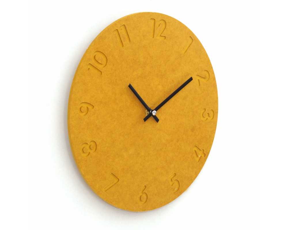 Nowoczesny zegar ścienny ECOBOARD żółty - dekoracyjny zegar wiszący - wyposażenie wnętrz 