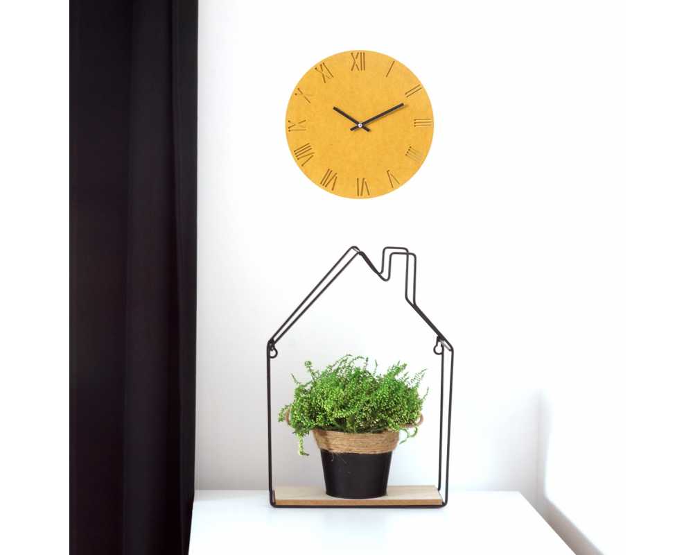 Nowoczesny zegar ścienny ECOBOARD RZYMSKI żołty - dekoracyjny zegar wiszący - wyposażenie wnętrz 