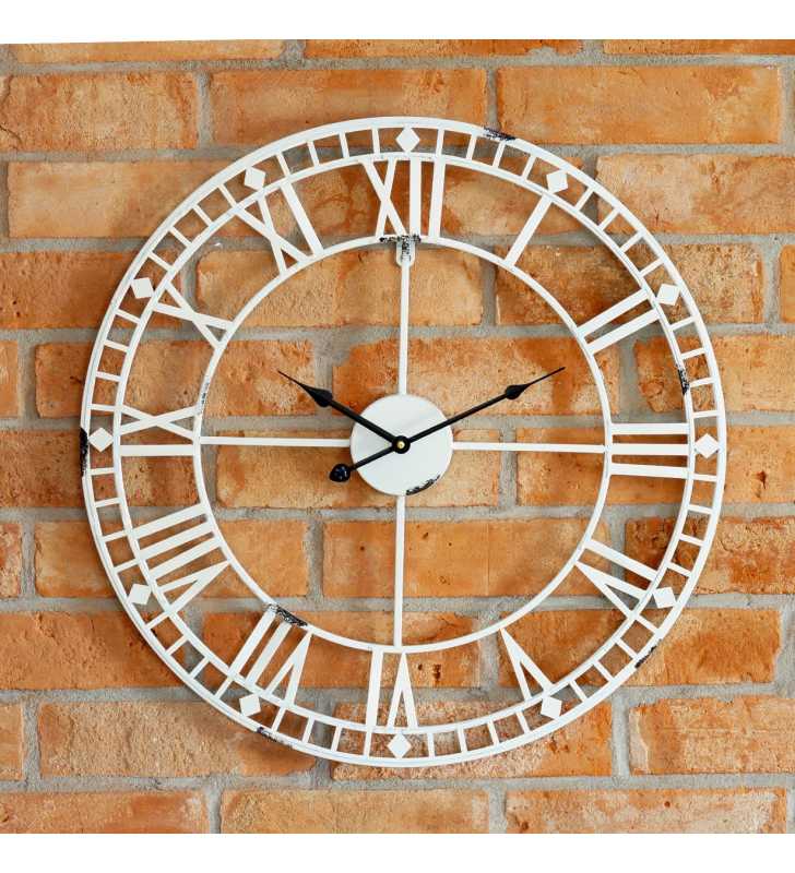Zegar ścienny retro metalowy LOFT biały 60 cm - dekoracyjny zegar wiszący - wyposażenie wnętrz 