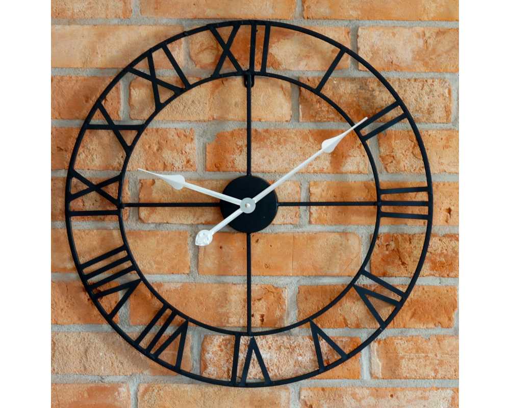 Metalowy zegar ścienny VINTAGE Shabby LOFT 58 cm czarno srebrny - dekoracyjny zegar wiszący - wyposażenie wnętrz 