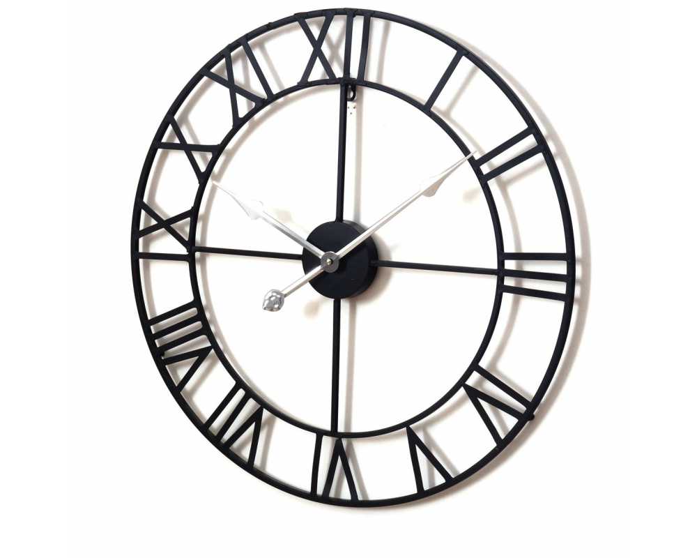 Metalowy zegar ścienny VINTAGE Shabby LOFT 58 cm czarno srebrny - dekoracyjny zegar wiszący - wyposażenie wnętrz 