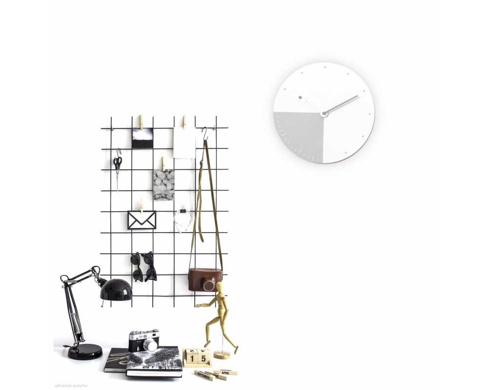Nowoczesny designerski zegar ścienny CICHY biało szary M1 - dekoracyjny zegar wiszący - wyposażenie wnętrz 