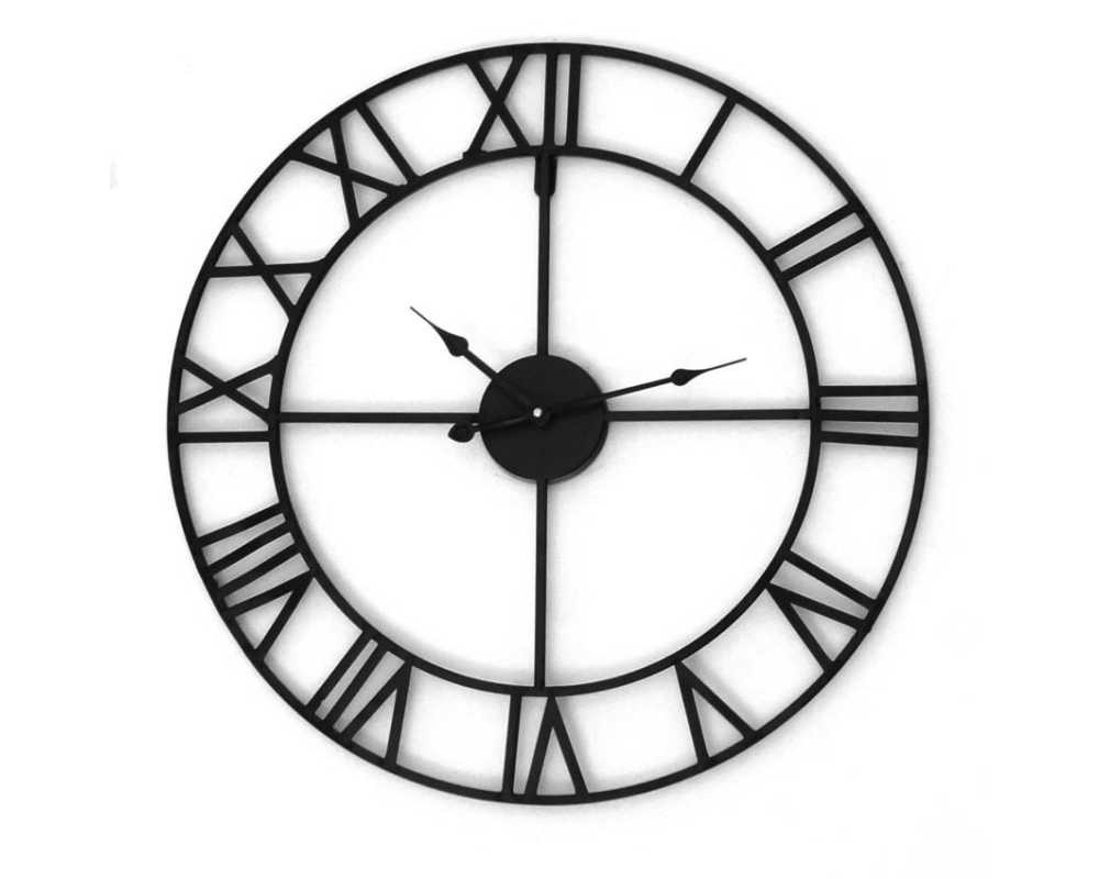 Metalowy zegar ścienny VINTAGE Shabby LOFT 58 cm czarny - dekoracyjny zegar wiszący - wyposażenie wnętrz 
