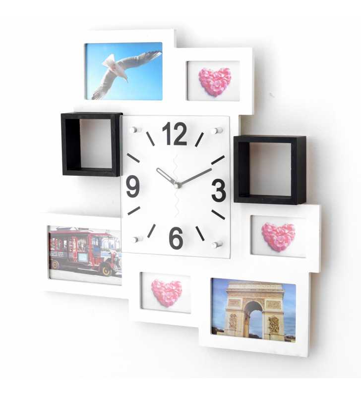 Zegar z ramkami na zdjęcia - Nowoczesny zegar ścienny ramki  na zdjęcia biały 6 zdjęć