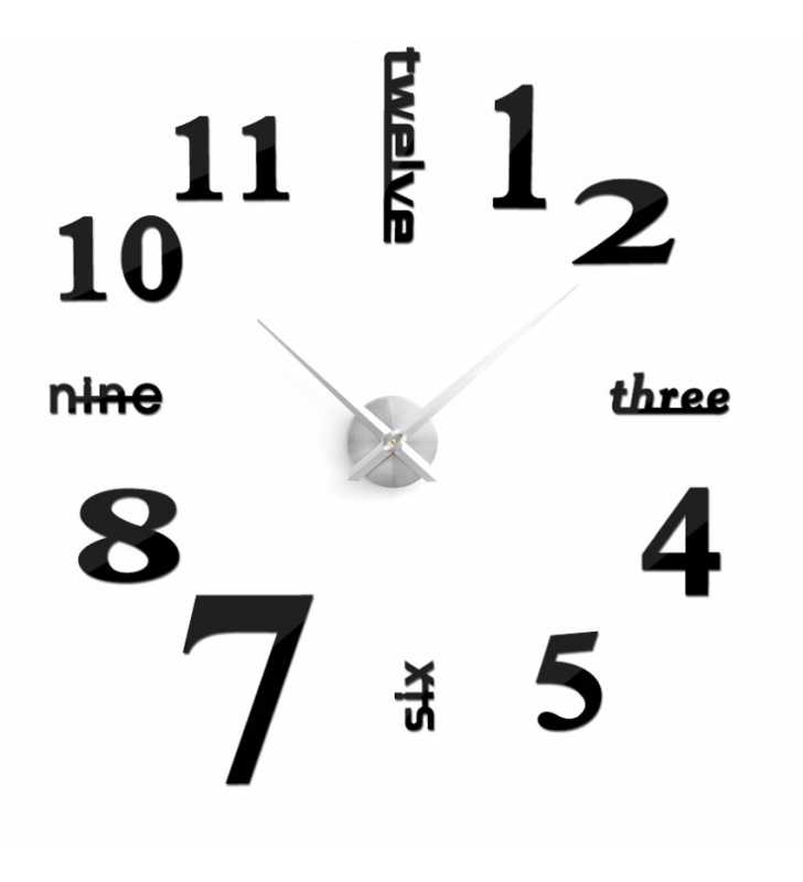 Nowoczesny zegar ścienny naklejany na ścianę DIY XXL od 70-130 cm 12S015