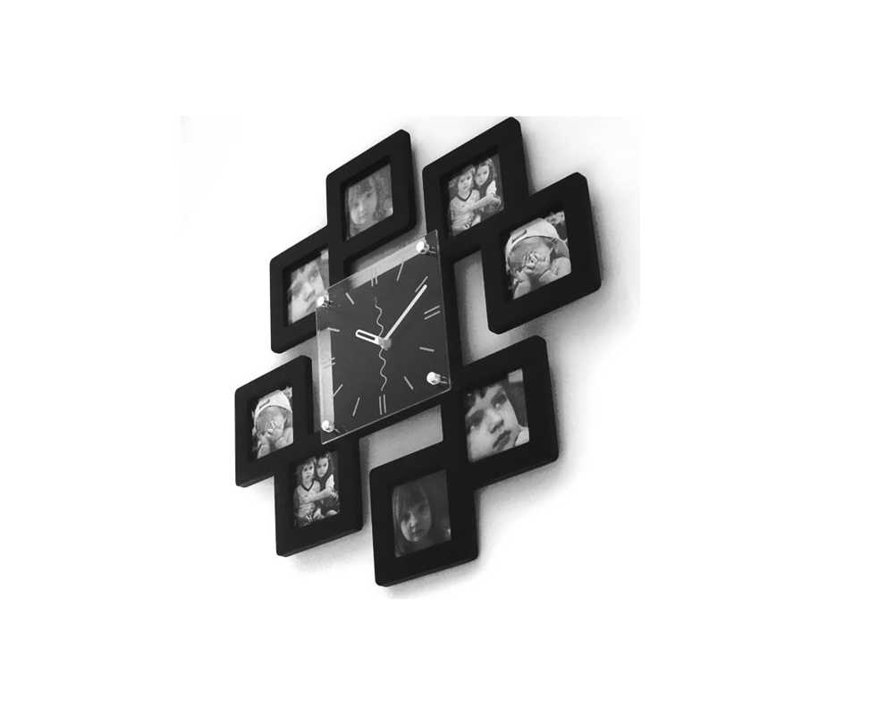 Zegar z ramkami na zdjęcia - Nowoczesny zegar ścienny ramki ramka na zdjęcia 8 zdjęć czarny