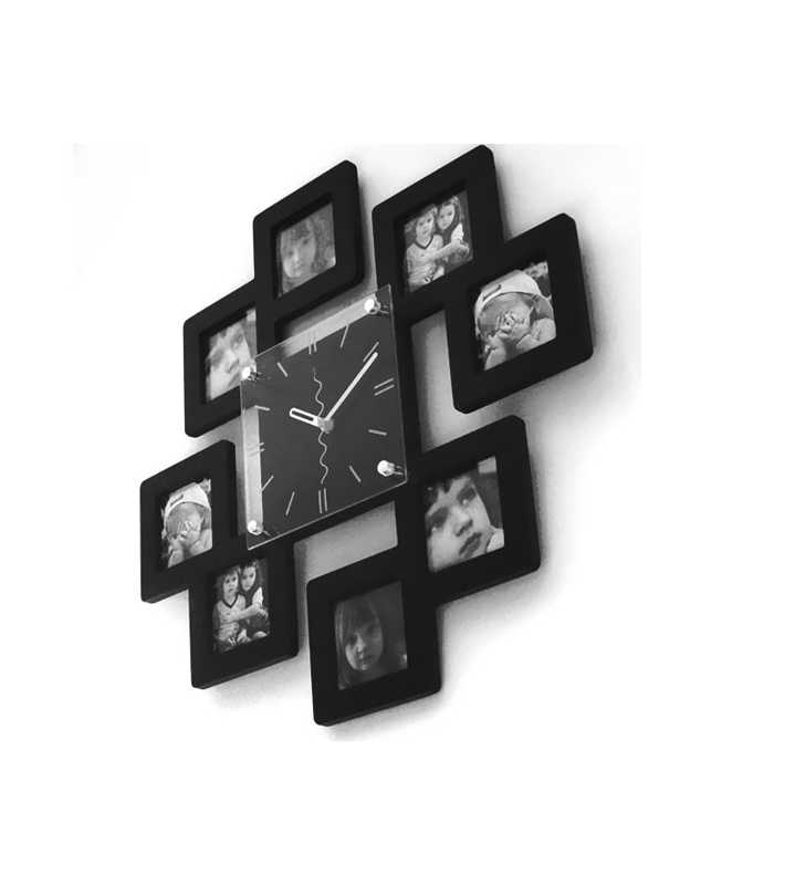 Zegar z ramkami na zdjęcia - Nowoczesny zegar ścienny ramki ramka na zdjęcia 8 zdjęć czarny