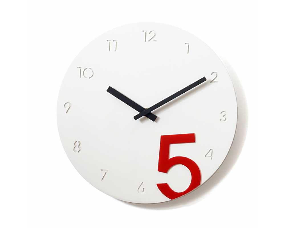 Nowoczesny zegar ścienny minimalistyczny biało-czerwony - dekoracyjny zegar wiszący - wyposażenie wnętrz