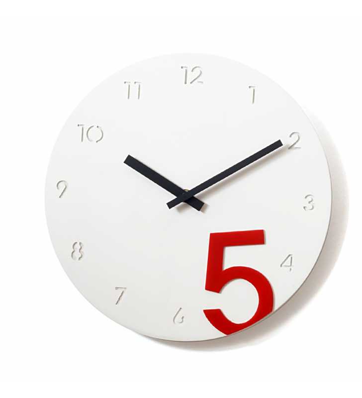 Nowoczesny zegar ścienny minimalistyczny biało-czerwony - dekoracyjny zegar wiszący - wyposażenie wnętrz