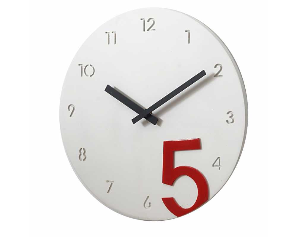 Nowoczesny zegar ścienny minimalistyczny biało-czerwony - dekoracyjny zegar wiszący - wyposażenie wnętrz 