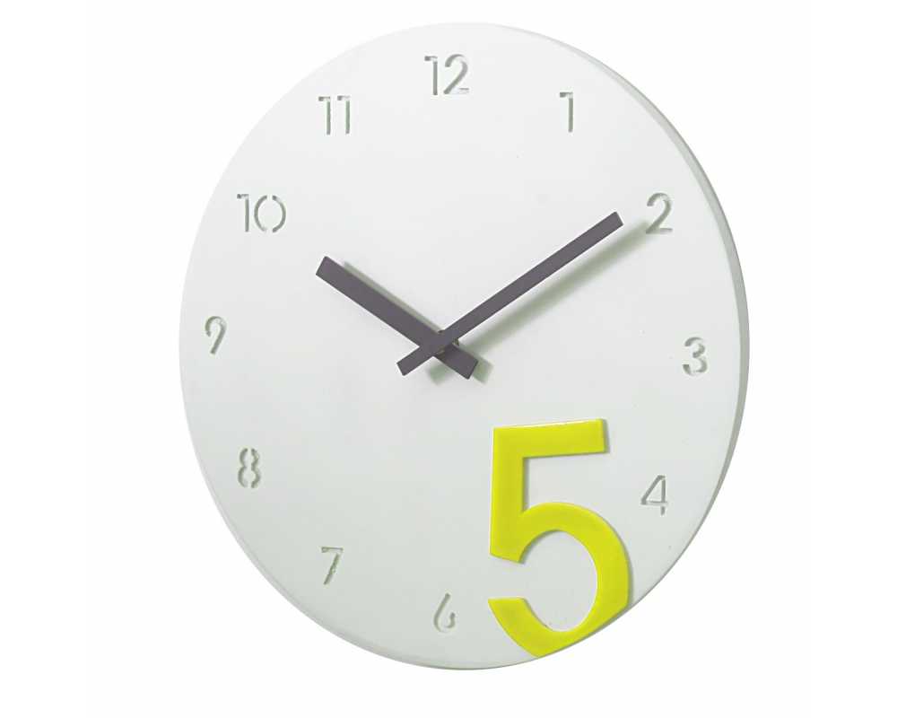 Nowoczesny zegar ścienny minimalistyczny biało-zółty - dekoracyjny zegar wiszący - wyposażenie wnętrz 