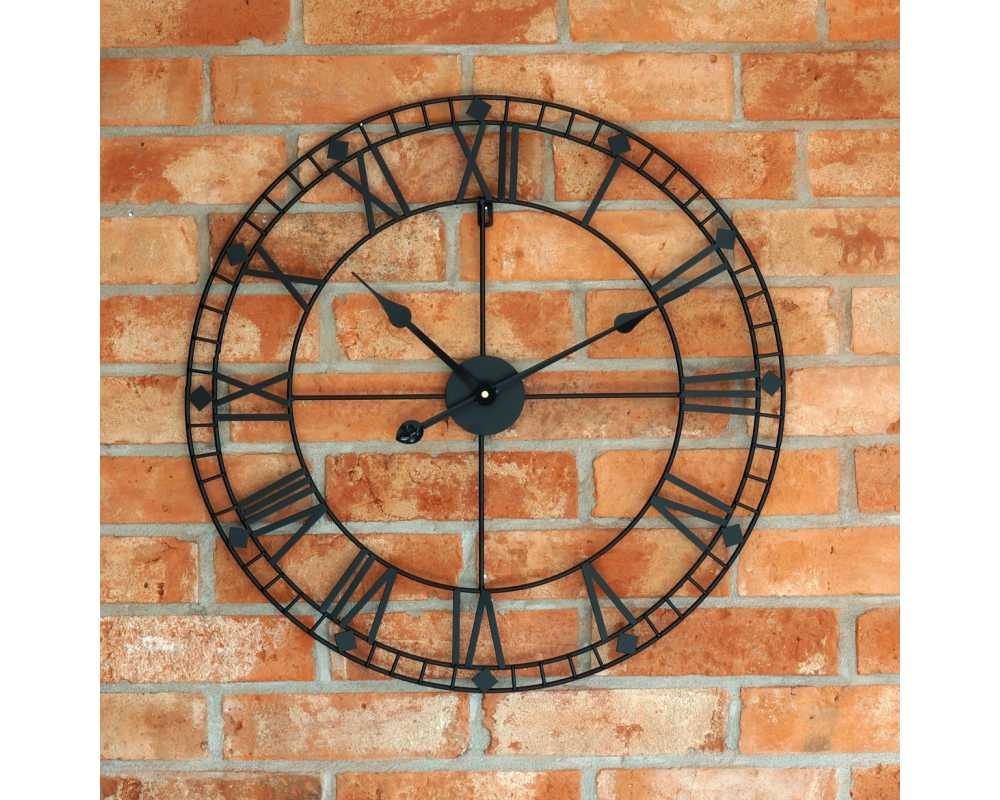 Metalowy zegar ścienny VINTAGE Shabby LOFT 80 cm czarny minuty - dekoracyjny zegar wiszący - wyposażenie wnętrz