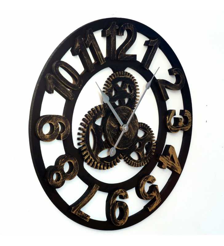 Nowoczesny zegar ścienny VINTAGE SHABBY LOFT 48 cm brązowy - dekoracyjny zegar wiszący - wyposażenie wnętrz 