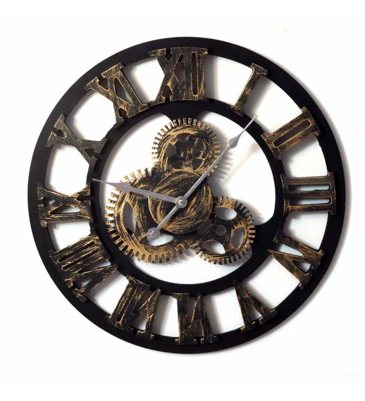 Nowoczesny zegar ścienny VINTAGE SHABBY LOFT 48 cm czarno złoty - dekoracyjny zegar wiszący - wyposażenie wnętrz 
