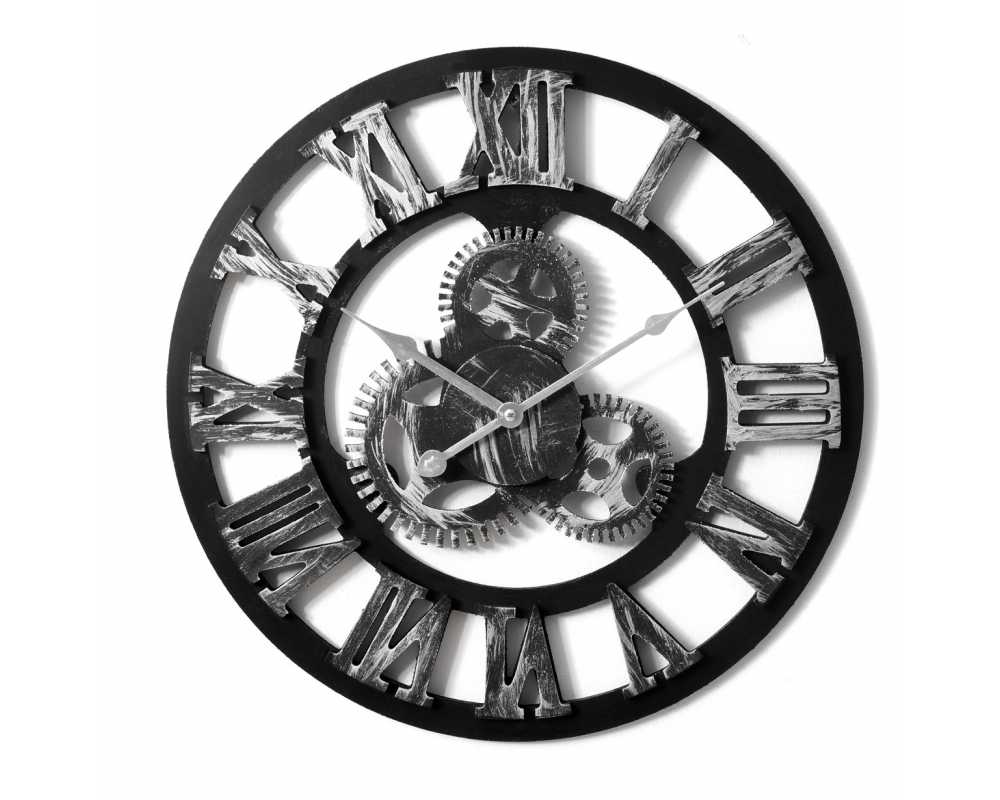 Nowoczesny zegar ścienny VINTAGE SHABBY LOFT 45 cm srebrny - dekoracyjny zegar wiszący - wyposażenie wnętrz 