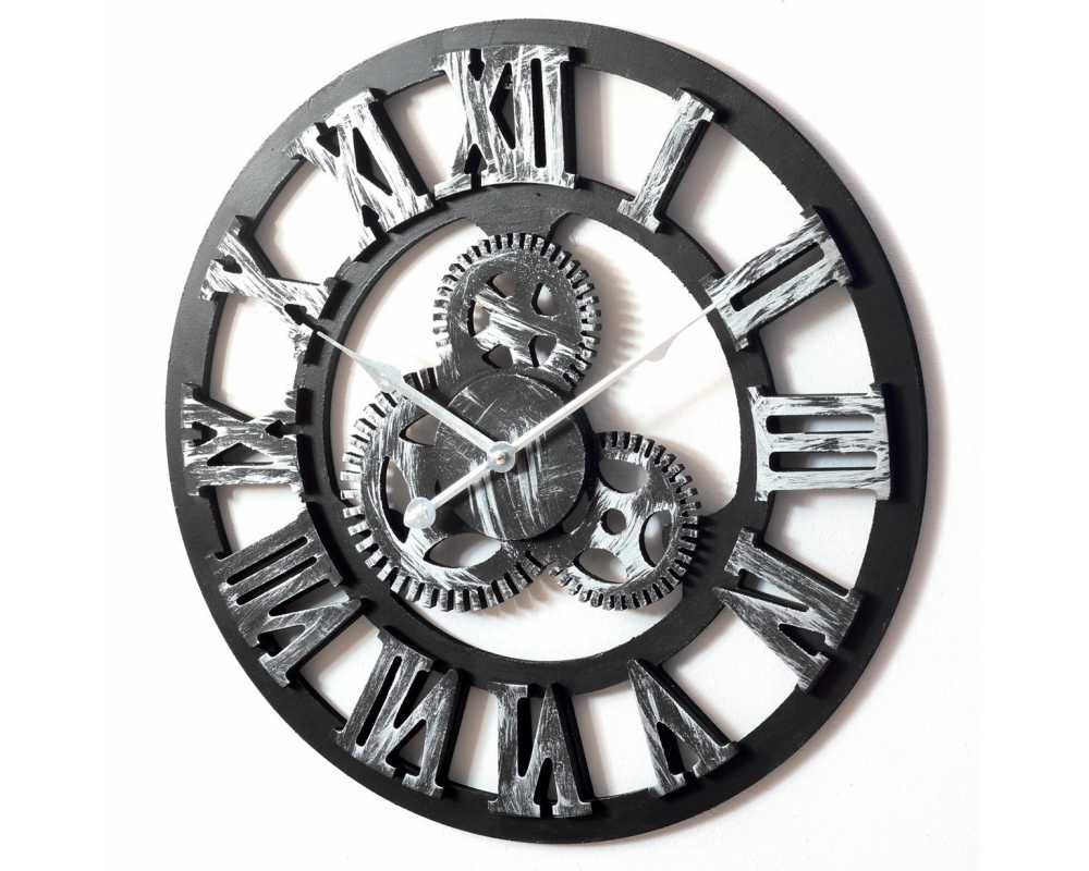 Nowoczesny zegar ścienny VINTAGE SHABBY LOFT 45 cm srebrny - dekoracyjny zegar wiszący - wyposażenie wnętrz 