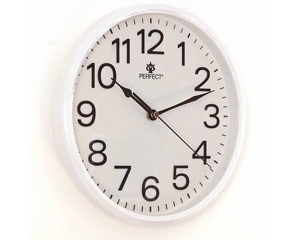 Klasyczny zegar ścienny 683 biały - dekoracyjny zegar wiszący - wyposażenie wnętrz