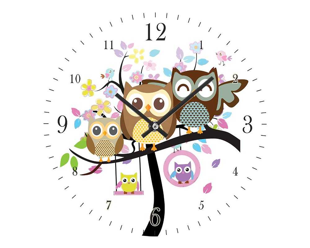 Zegar ścienny do pokoju dziecka ➤ wzór sówek➤ stylowe zegary dziecięce