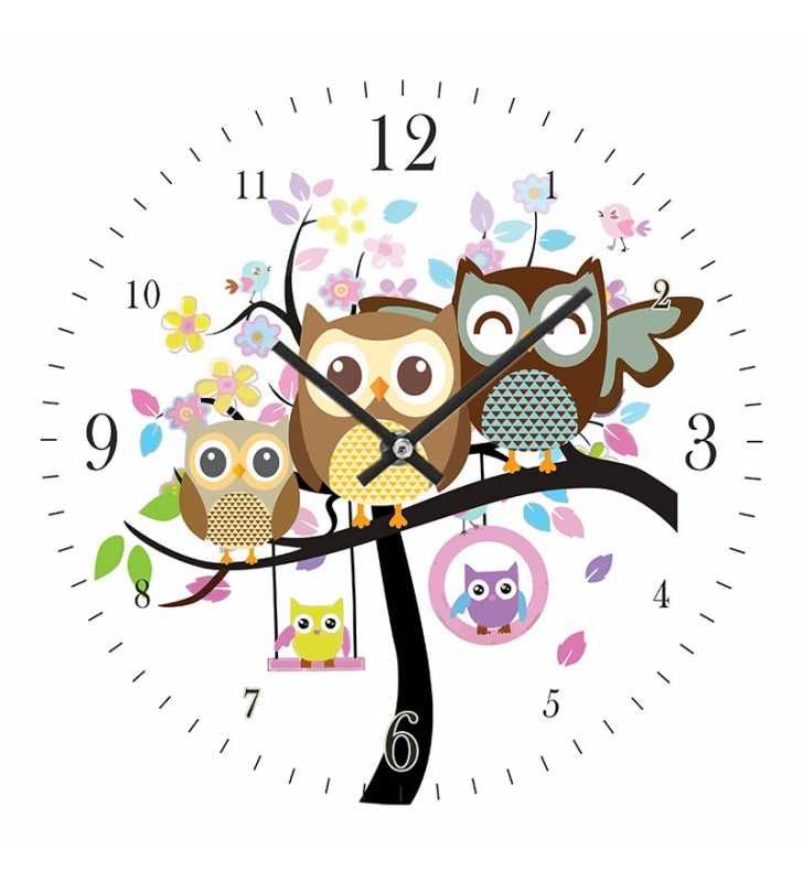Zegar ścienny do pokoju dziecka ➤ wzór sówek➤ stylowe zegary dziecięce