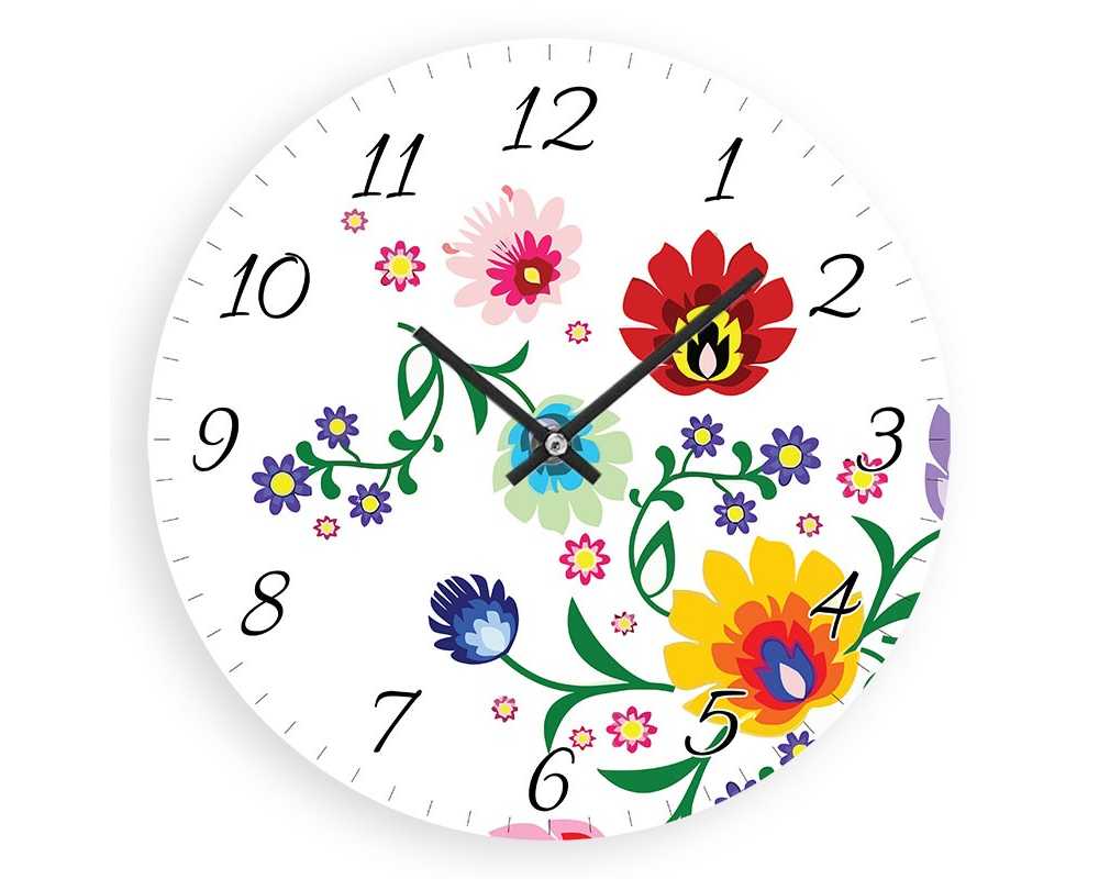Zegar ścienny Folk - wzór ludowy kwiaty -3 ➤ nowoczesne zegary ścienne ludowe  ➤ zegary ścienne Hit