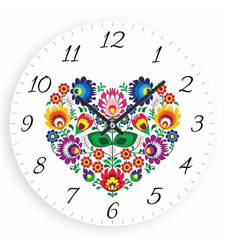 Zegar ścienny Folk - wzór ludowy kwiaty -4 ➤ nowoczesne zegary ścienne ludowe  ➤ zegary ścienne Hit