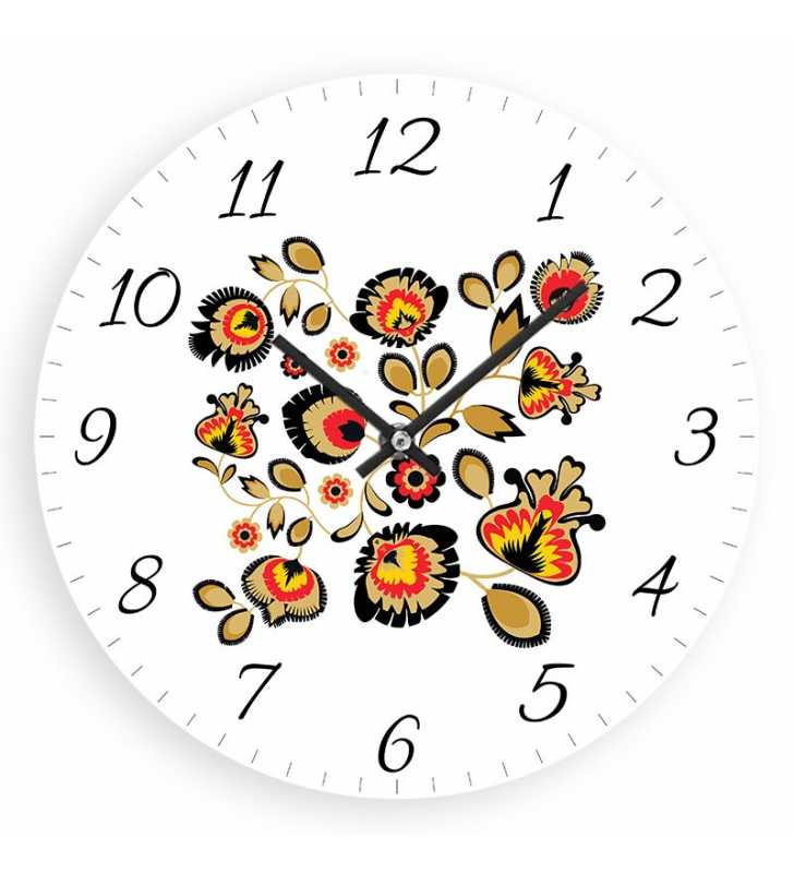 Zegar ścienny Folk - wzór ludowy kwiaty -6➤ nowoczesne zegary ścienne ludowe  ➤ zegary ścienne Hit