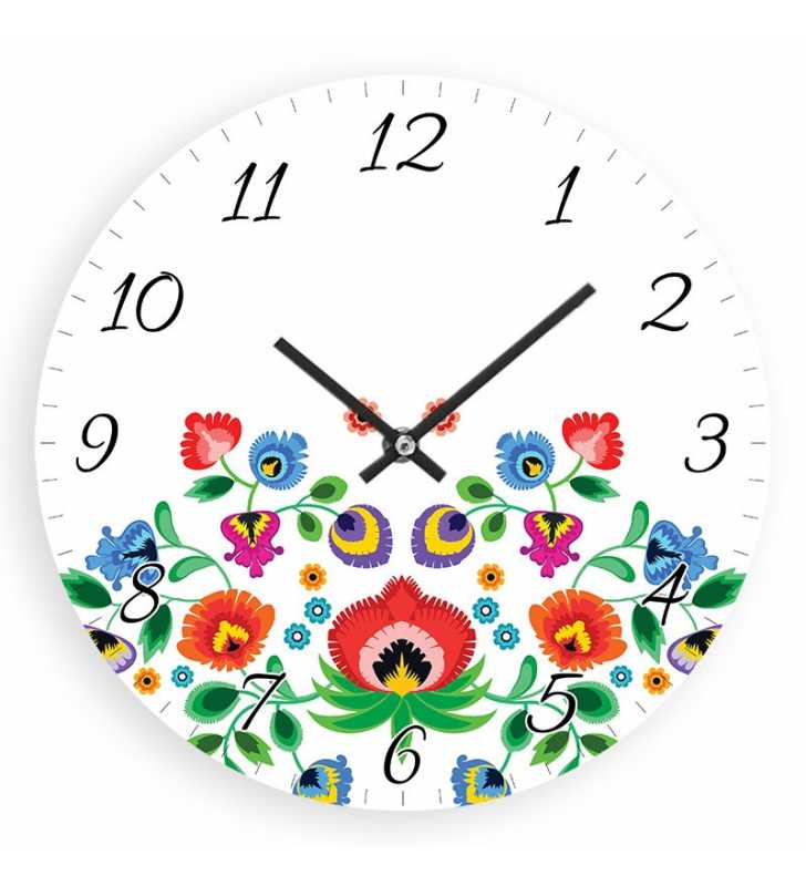 Zegar ścienny Folk - wzór ludowy kwiaty -7➤ nowoczesne zegary ścienne ludowe  ➤ zegary ścienne Hit