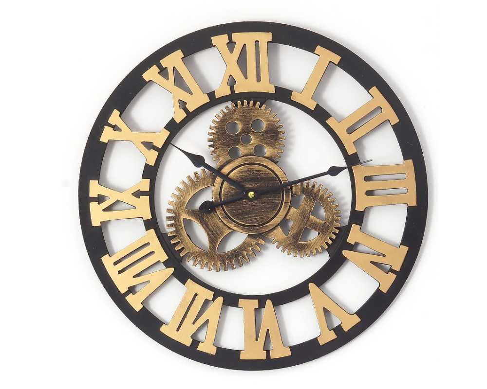 Zegar ścienny drewniany dworcowy LOFT - Vinatge  47 cm czarno złoty