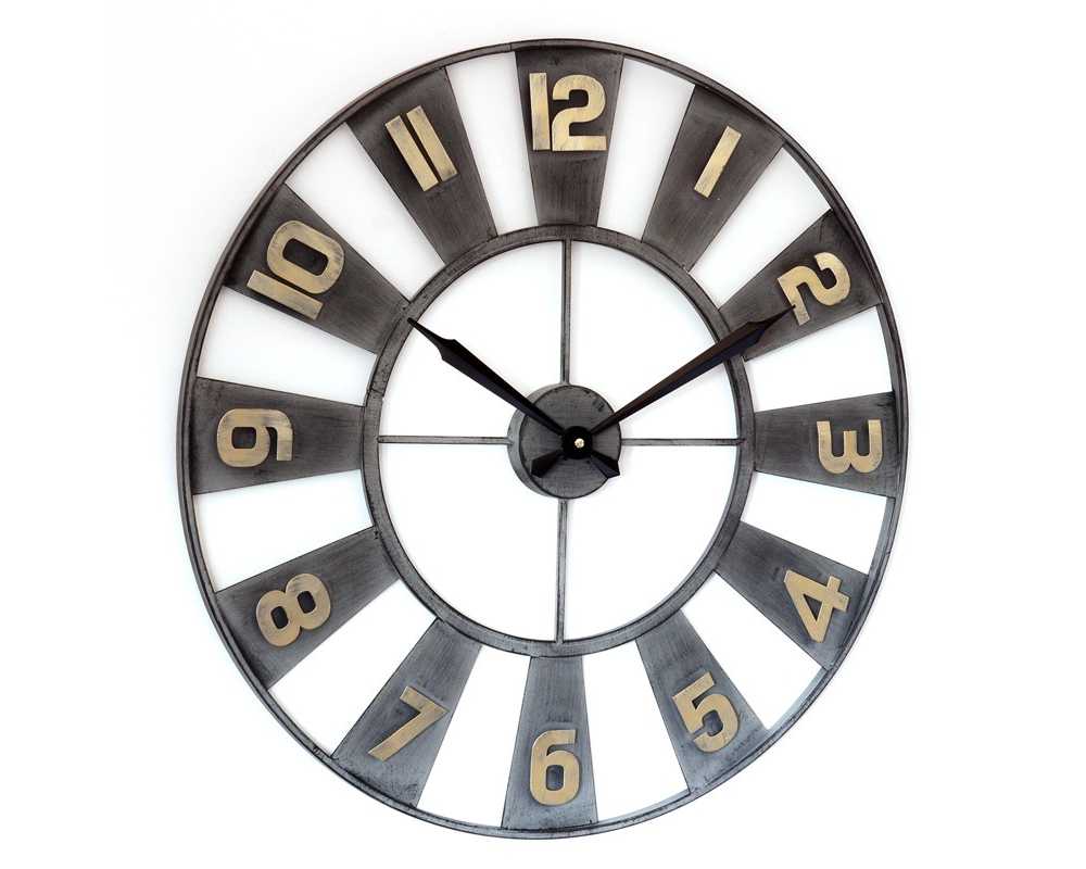 Metalowy zegar ścienny LOFT 60 cm szaro złoty