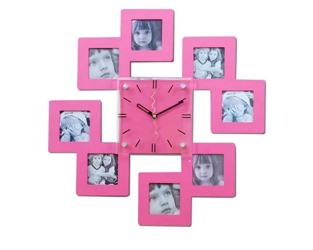 zegar ścienny z  ramkami różowy
