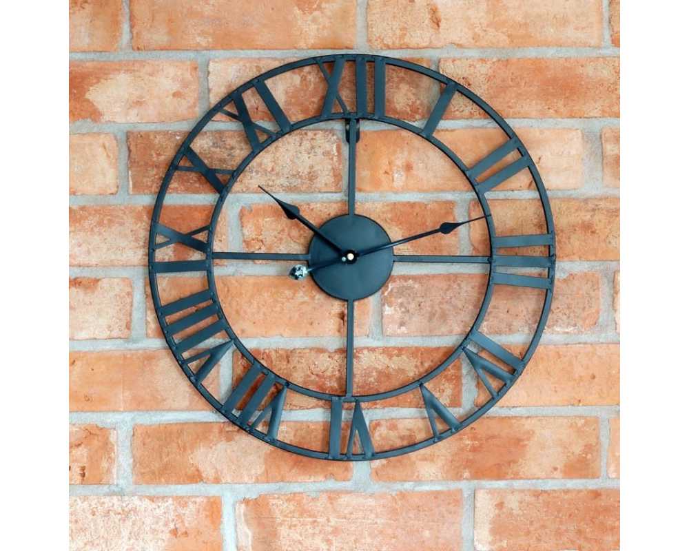 Metalowy zegar ścienny VINTAGE Shabby LOFT czarny 45 cm - dekoracyjny zegar wiszący - wyposażenie wnętrz 