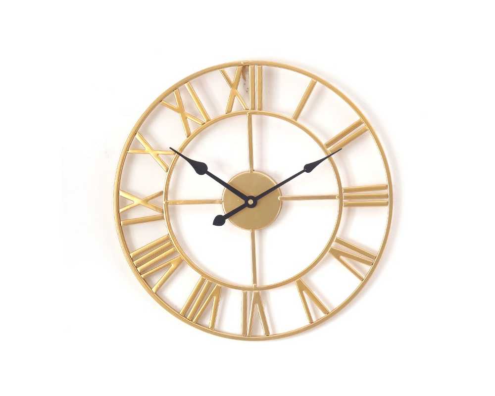 Metalowy zegar ścienny VINTAGE Shabby LOFT czarny 40 cm ZŁOTY  - dekoracyjny zegar wiszący - wyposażenie wnętrz 
